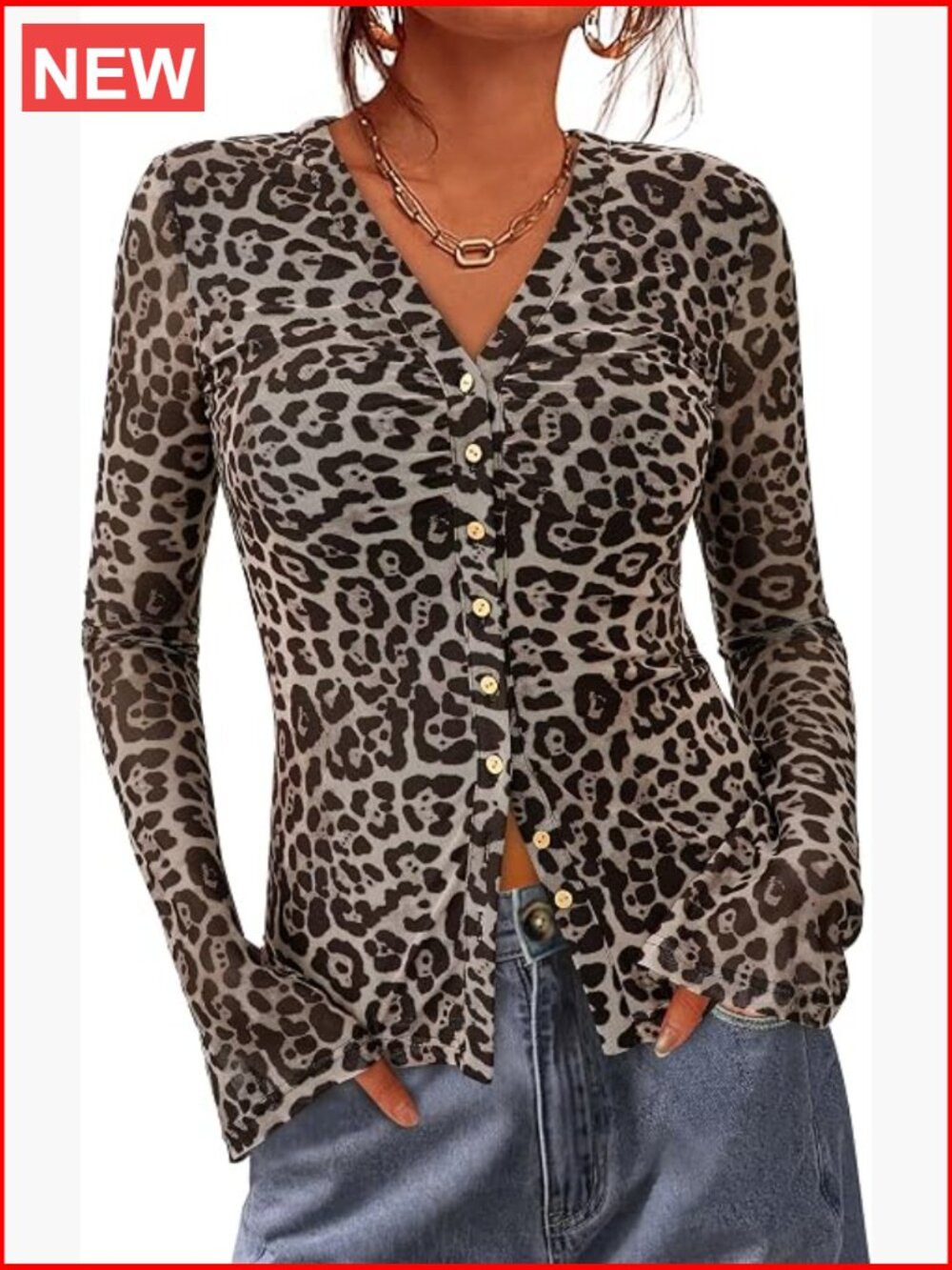 V Neck Long Sleeve Button Down Blouse Ruched Mesh Fitted Boho Top - Picture 1 of 7